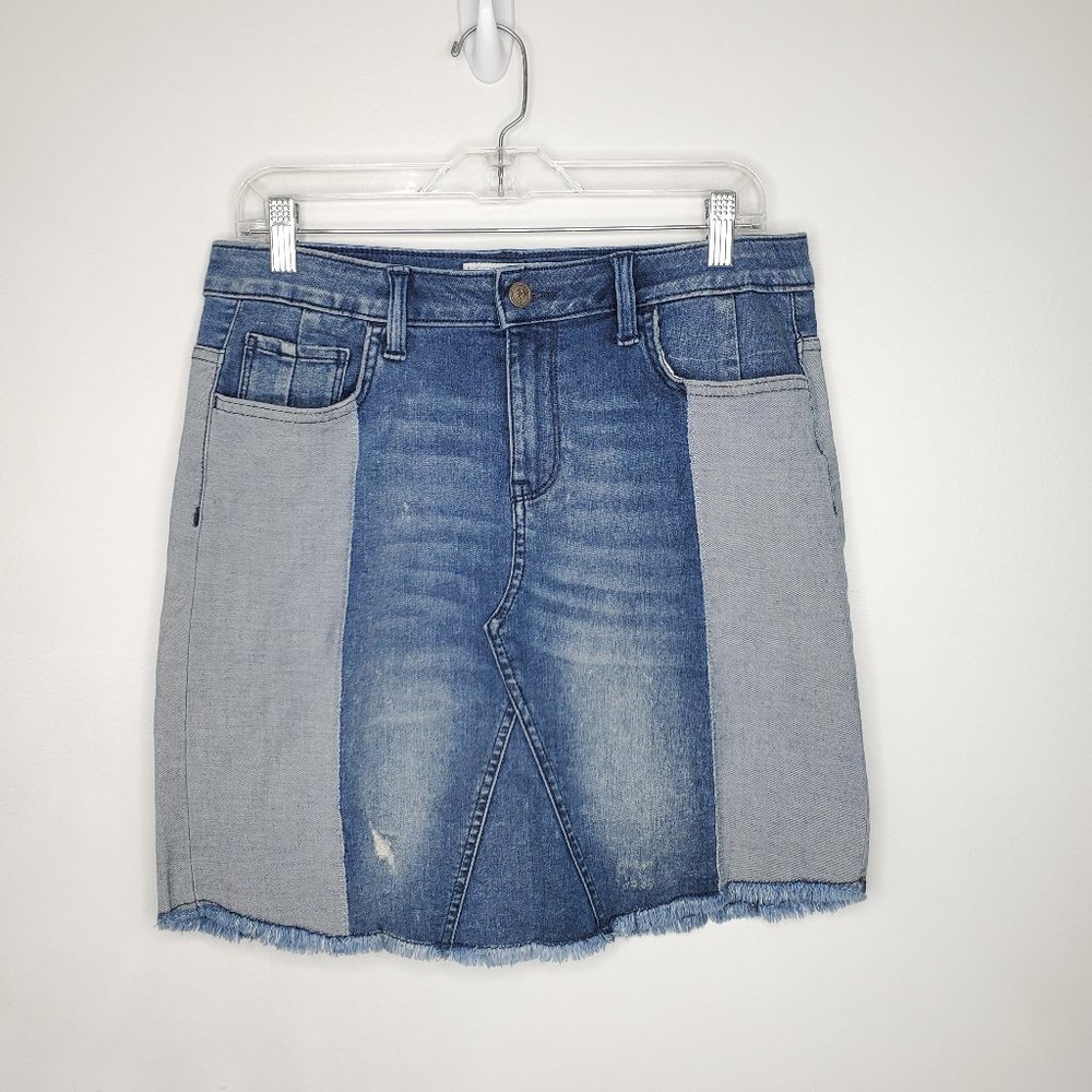 Libby Edelman Light Medium Wash Color Block Stretchy Denim Jean Skirt Size XS